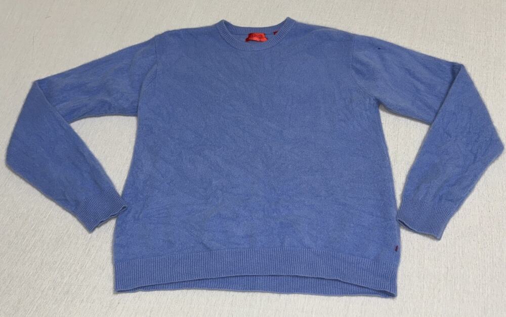 IZOD 100% Cashmere Men's Sweater Size Large Blue Pullover Crewneck Small Hole